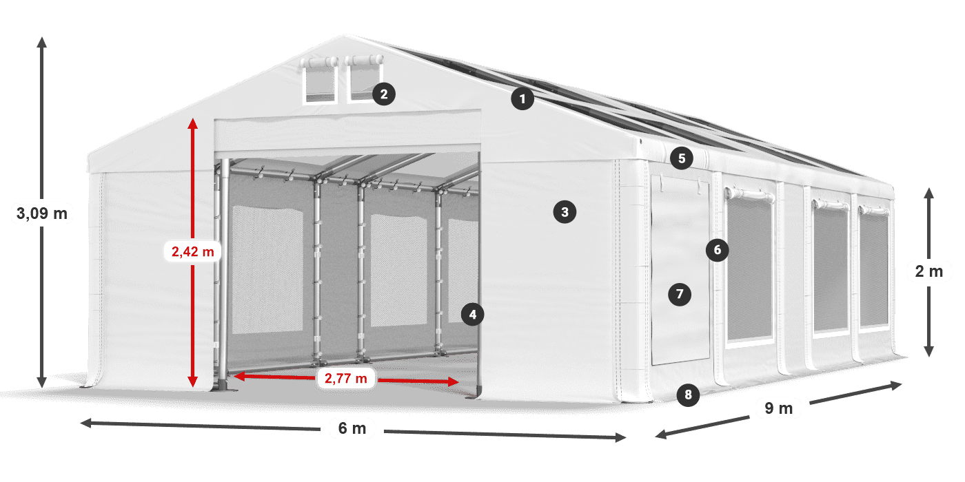 Tető: MS T 580 PVC Falak: SDM 500 PVC 2 m jelmagyarázat