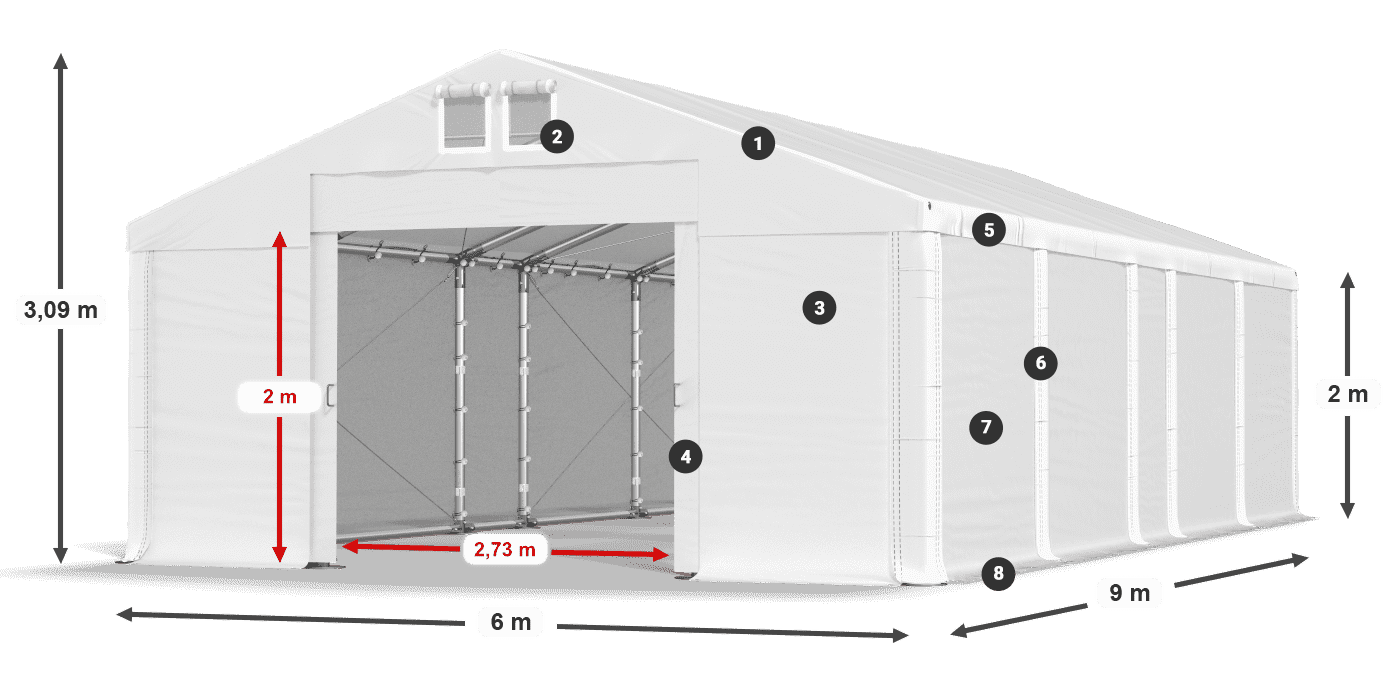 Tető: MS 580 PVC Falak: SD 500 PVC 2 m jelmagyarázat