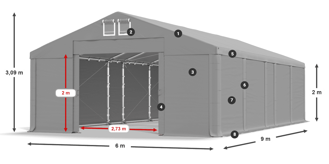 Tető: MS 580 PVC Falak: SD 500 PVC 2 m jelmagyarázat