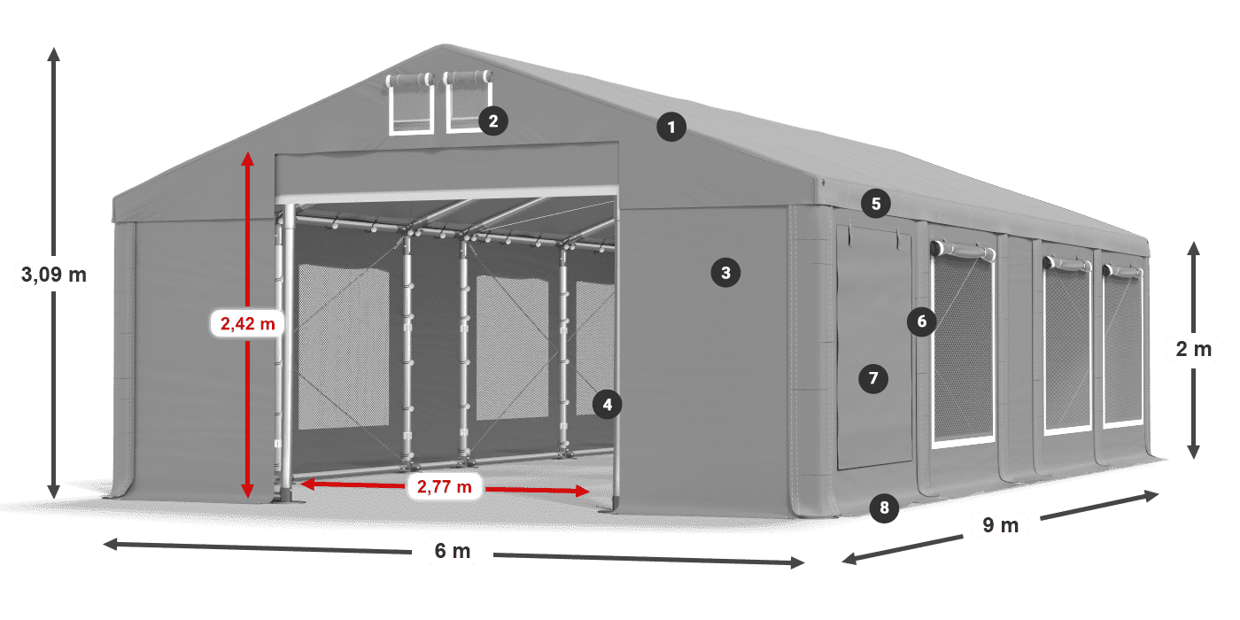 Tető: MS 580 PVC Falak: SD M 500 PVC 2 m jelmagyarázat