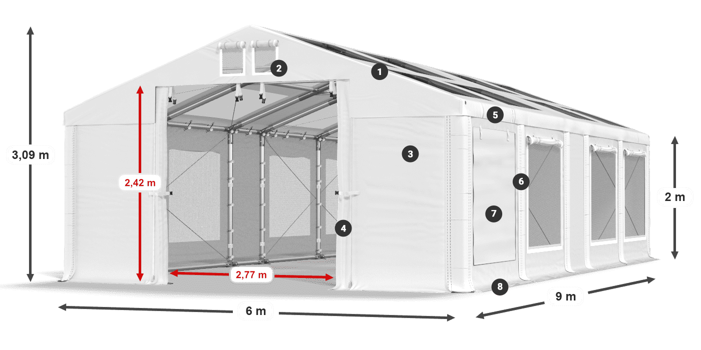 Tető: MS T 580 PVC Falak: SDM 500 PVC 2 m jelmagyarázat