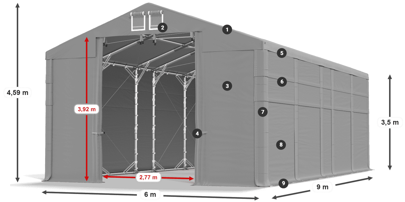Tető: FR 620 PVC Falak: MS 580 PVC 3,5 m jelmagyarázat