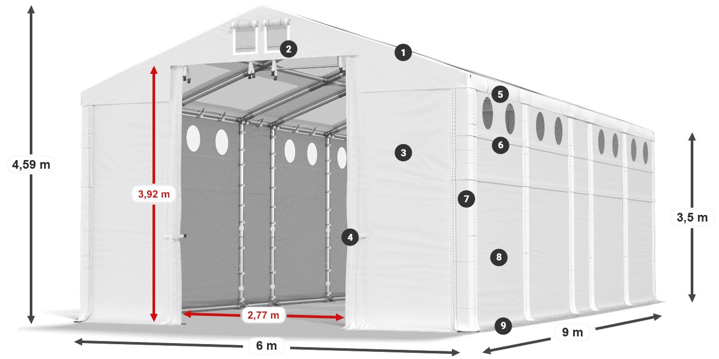 Tető: MS T 580 PVC Falak: FR O 620 PVC 3,5 m jelmagyarázat
