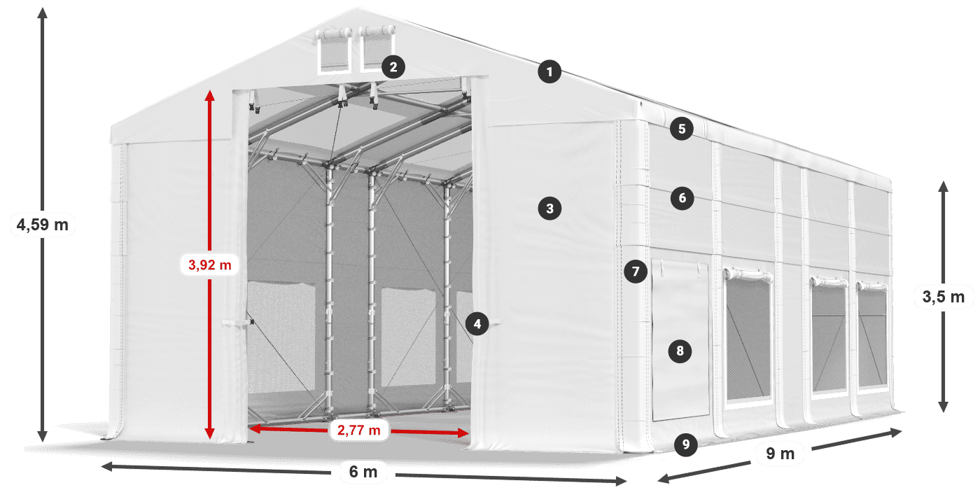 Tető: MS T 580 PVC Falak: SD M 500 PVC 2,5 m jelmagyarázat