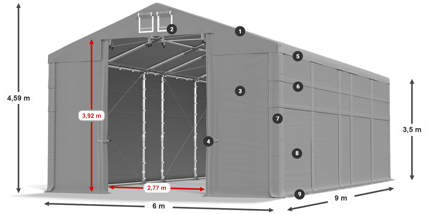 Tető: MS 580 PVC Falak: SD 500 PVC 3,5 m jelmagyarázat