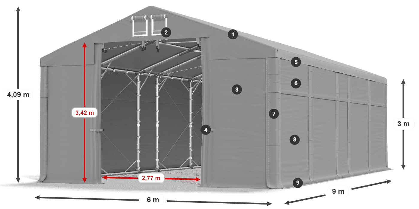 Tető: FR 620 PVC Falak: MS 580 PVC 3 m jelmagyarázat