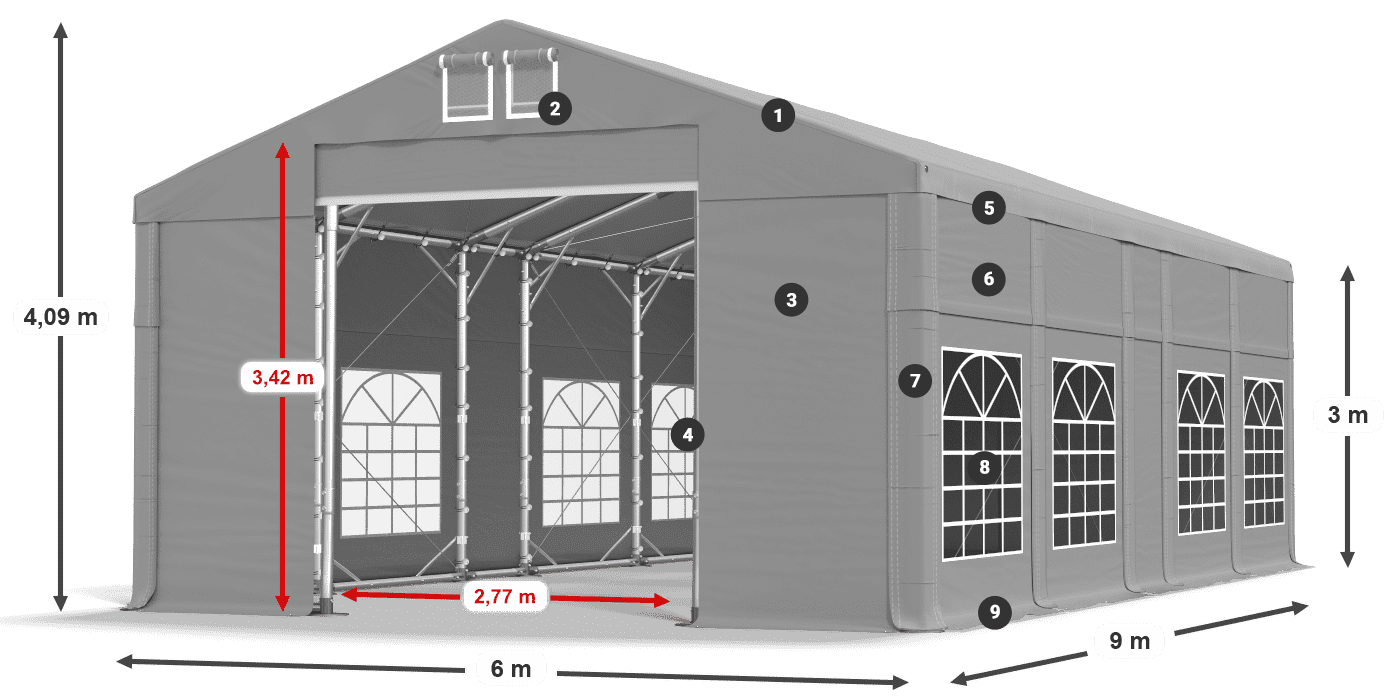 Tető: FR 620 PVC Falak: SD 500 PVC 3 m jelmagyarázat