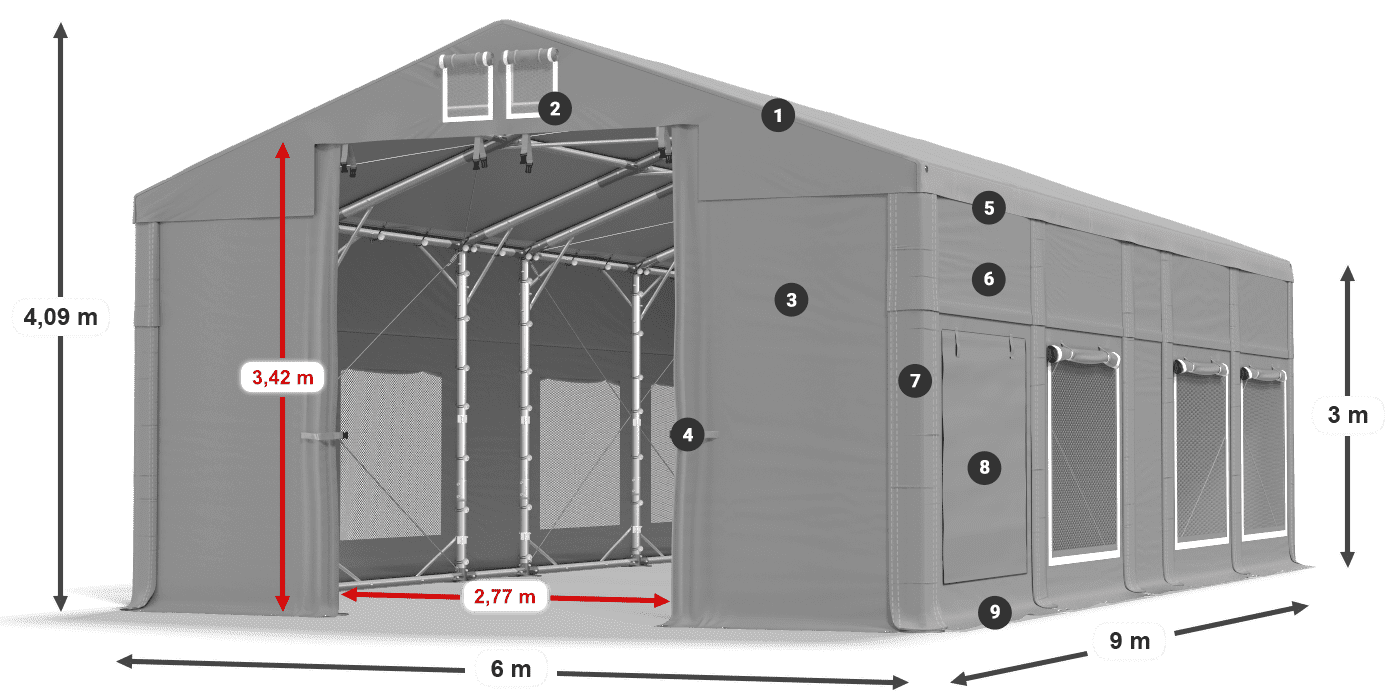 Tető: FR 620 PVC Falak: SD 500 PVC 3 m jelmagyarázat