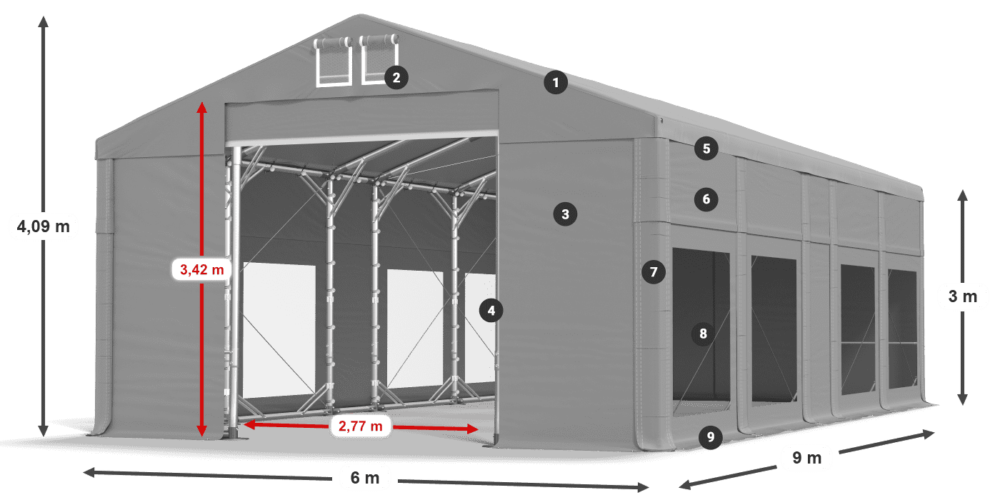 Tető: MS 580 PVC Falak: MS 580 PVC 3 m jelmagyarázat
