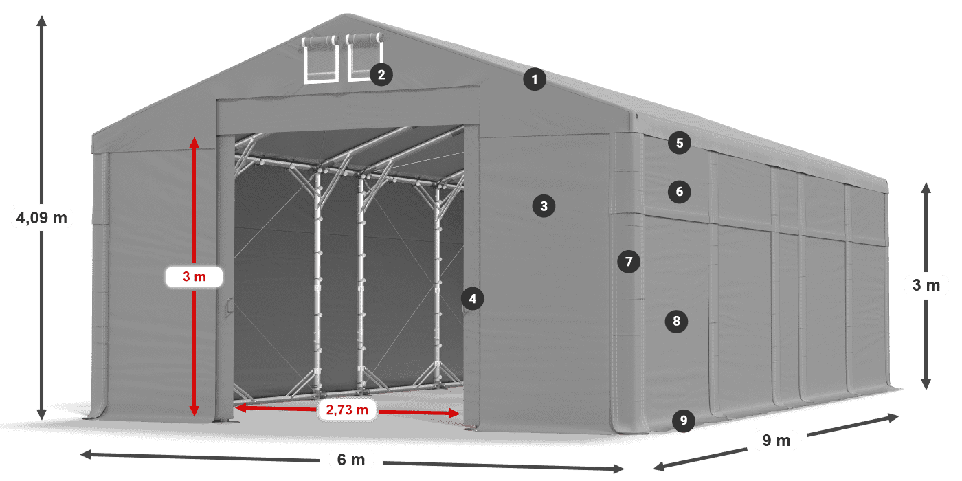 Tető: MS 580 PVC Falak: SD 500 PVC 3 m jelmagyarázat