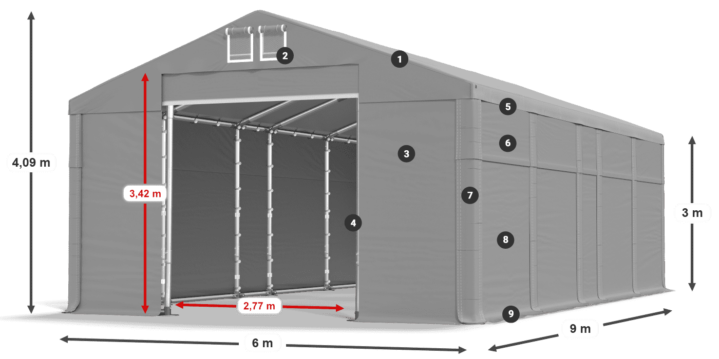 Tető: MS 580 PVC Falak: SD 500 PVC 3 m jelmagyarázat