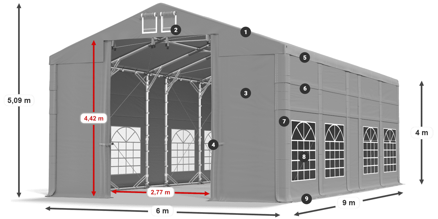 Tető: FR 620 PVC Falak: SD 500 PVC 4 m jelmagyarázat