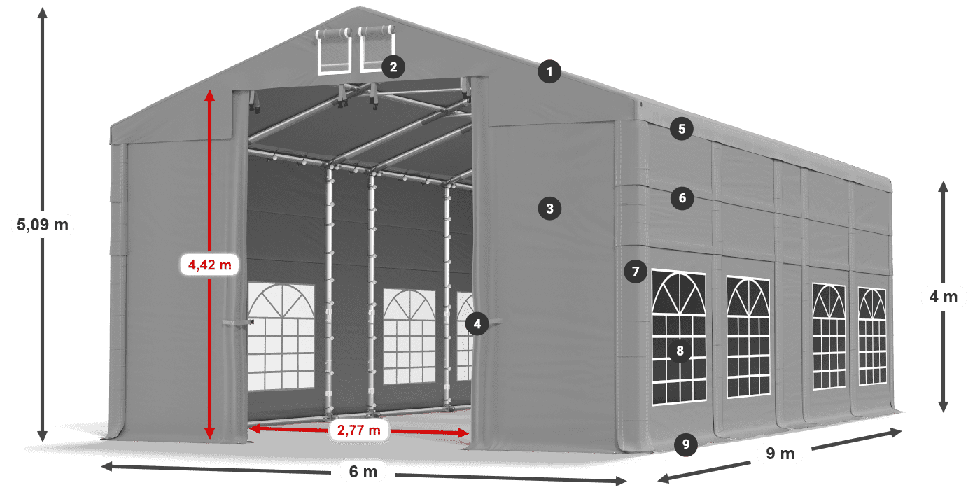 Tető: FR 620 PVC Falak: SD 500 PVC 4 m jelmagyarázat