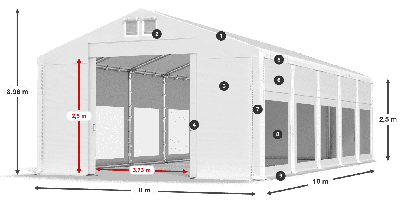Tető: FR 620 PVC Falak: MS 580 PVC 2,5 m jelmagyarázat