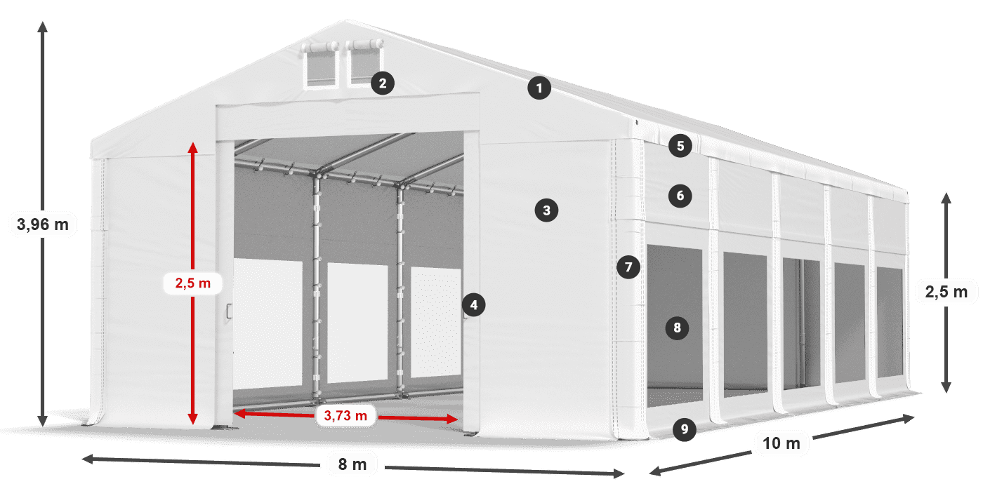 Tető: FR 620 PVC Falak: MS 580 PVC 2,5 m jelmagyarázat