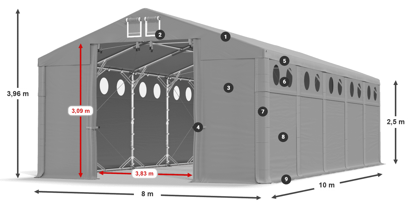 Tető: FR 620 PVC Falak: SD O 500 PVC 2,5 m jelmagyarázat