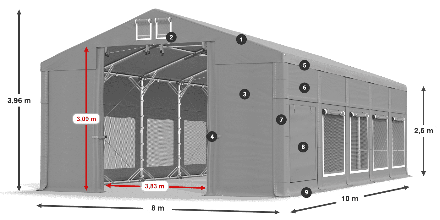 Tető: FR 620 PVC Falak: SD 500 PVC 2,5 m jelmagyarázat