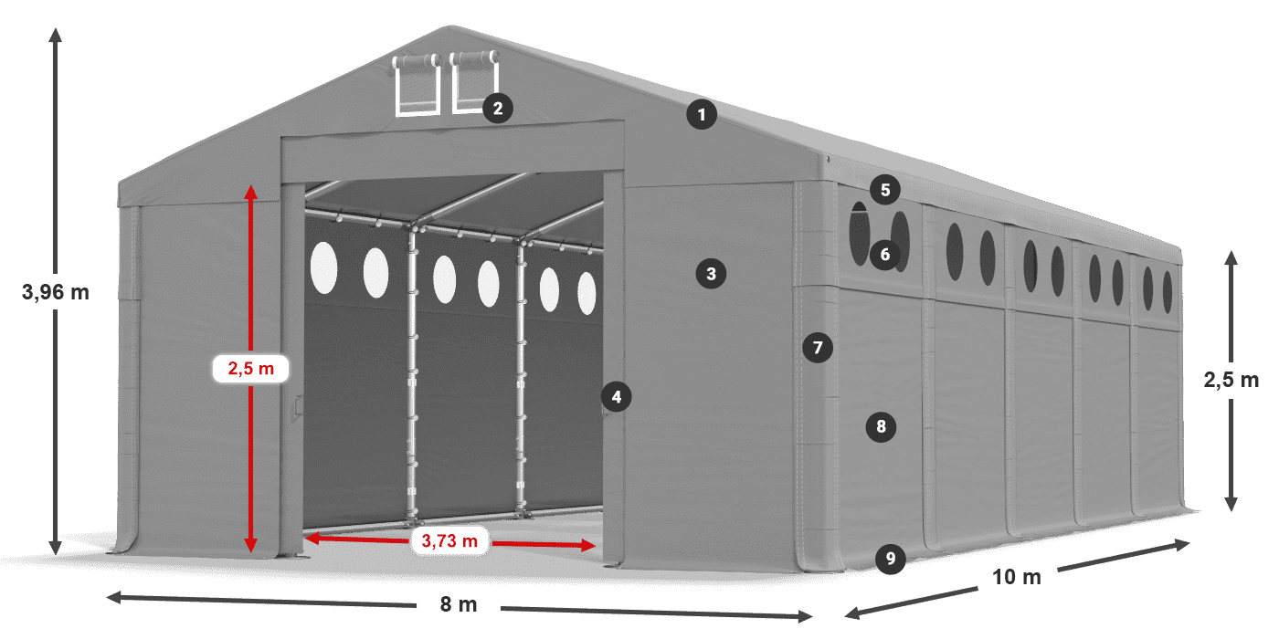 Tető: FR 620 PVC Falak: SD O 500 PVC 2,5 m jelmagyarázat