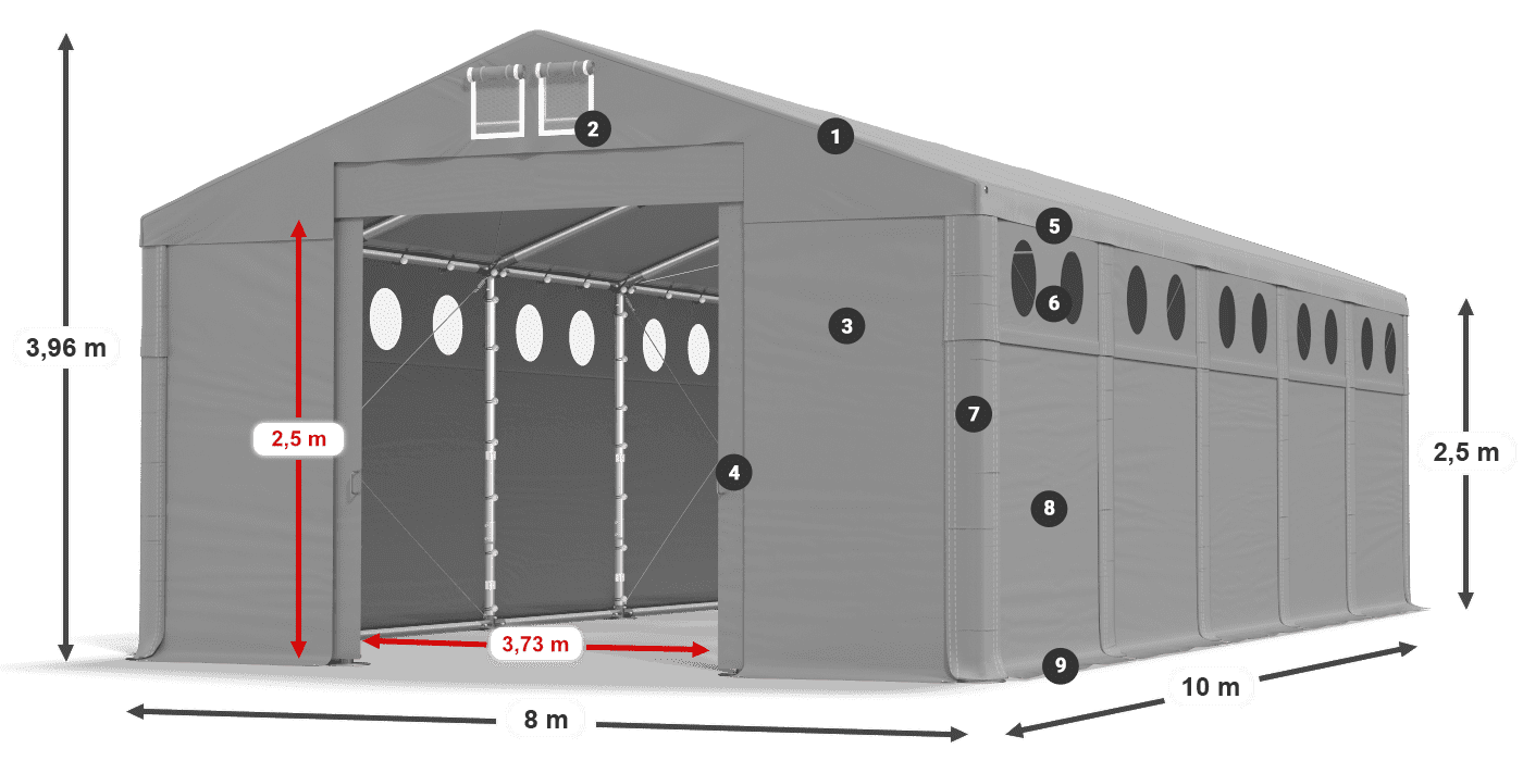 Tető: FR 620 PVC Falak: SD O 500 PVC 2,5 m jelmagyarázat