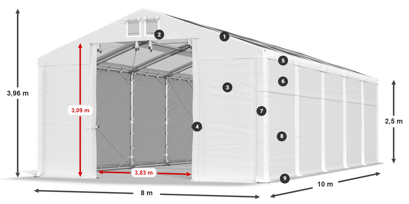 Tető: MS T 580 PVC Falak: SD 500 PVC 2,5 m jelmagyarázat