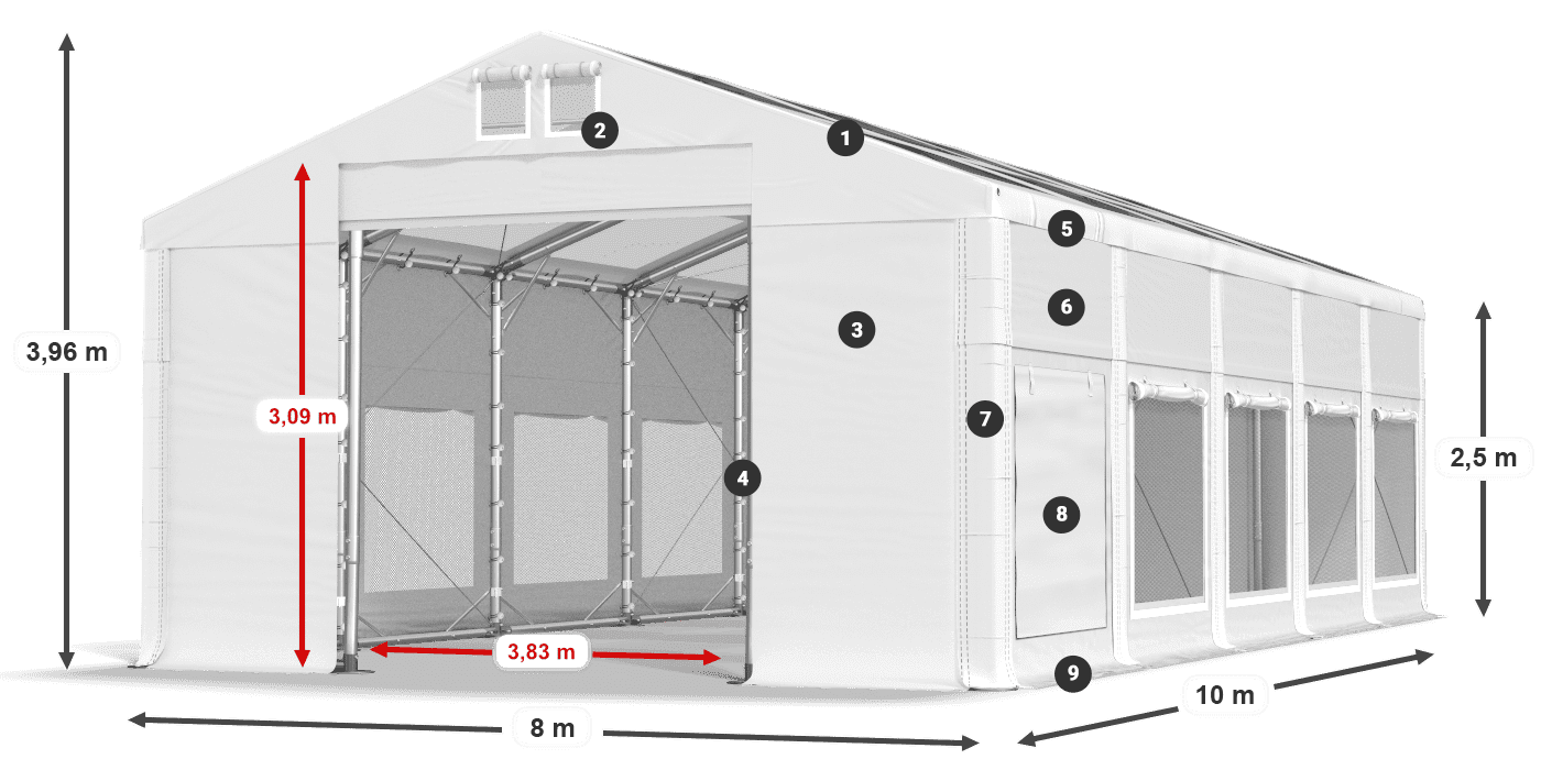 Tető: MS T 580 PVC Falak: SD M 500 PVC 2,5 m jelmagyarázat