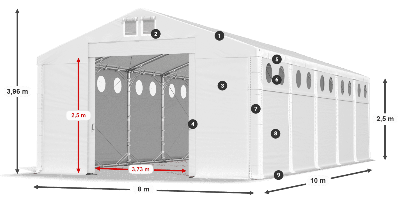 Tető: MS 580 PVC Falak: SD O 500 PVC 2,5 m jelmagyarázat