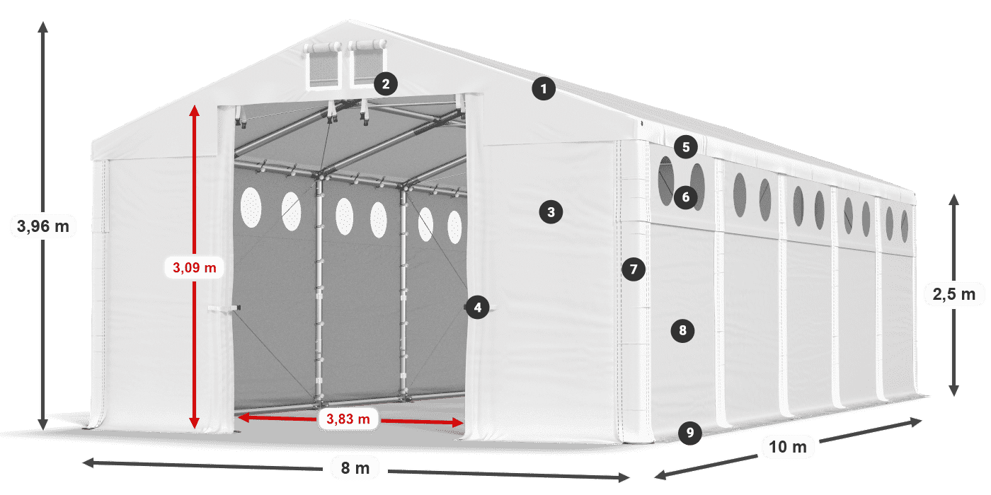 Tető: MS 580 PVC Falak: SD O 500 PVC 2,5 m jelmagyarázat