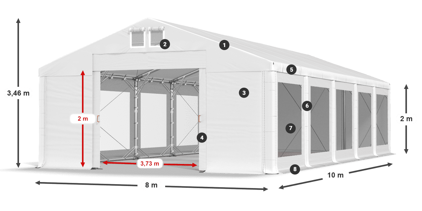 Tető: FR 620 PVC Falak: MS 580 PVC 2 m jelmagyarázat