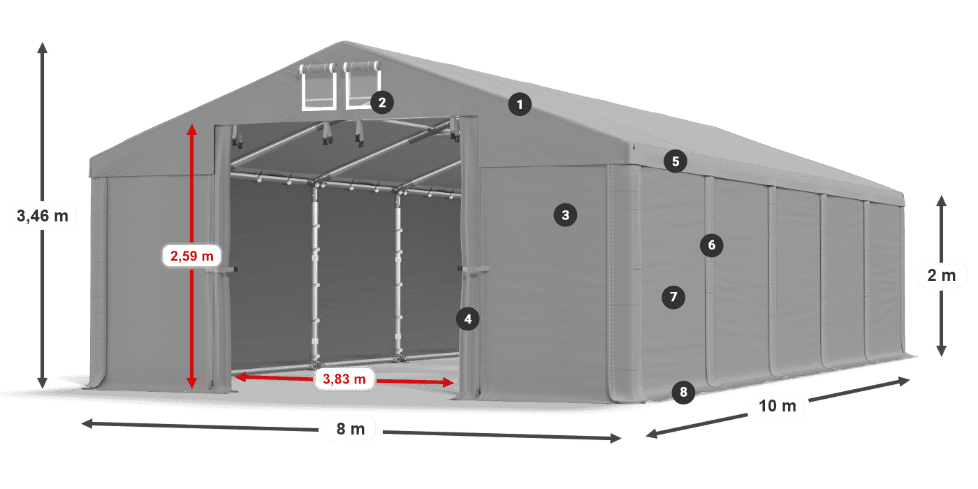 Tető: FR 620 PVC Falak: SD 580 PVC 2 m jelmagyarázat