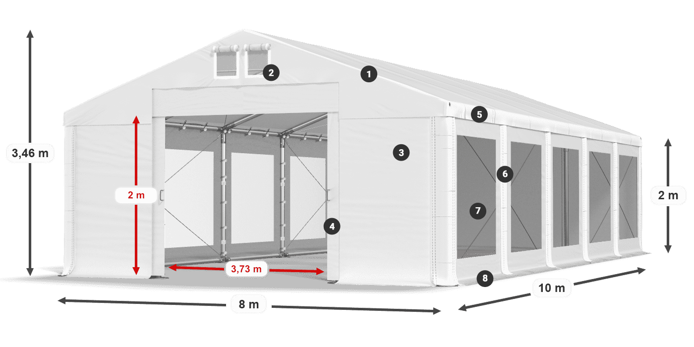 Tető: FR 620 PVC Falak: MS 580 PVC 2 m jelmagyarázat