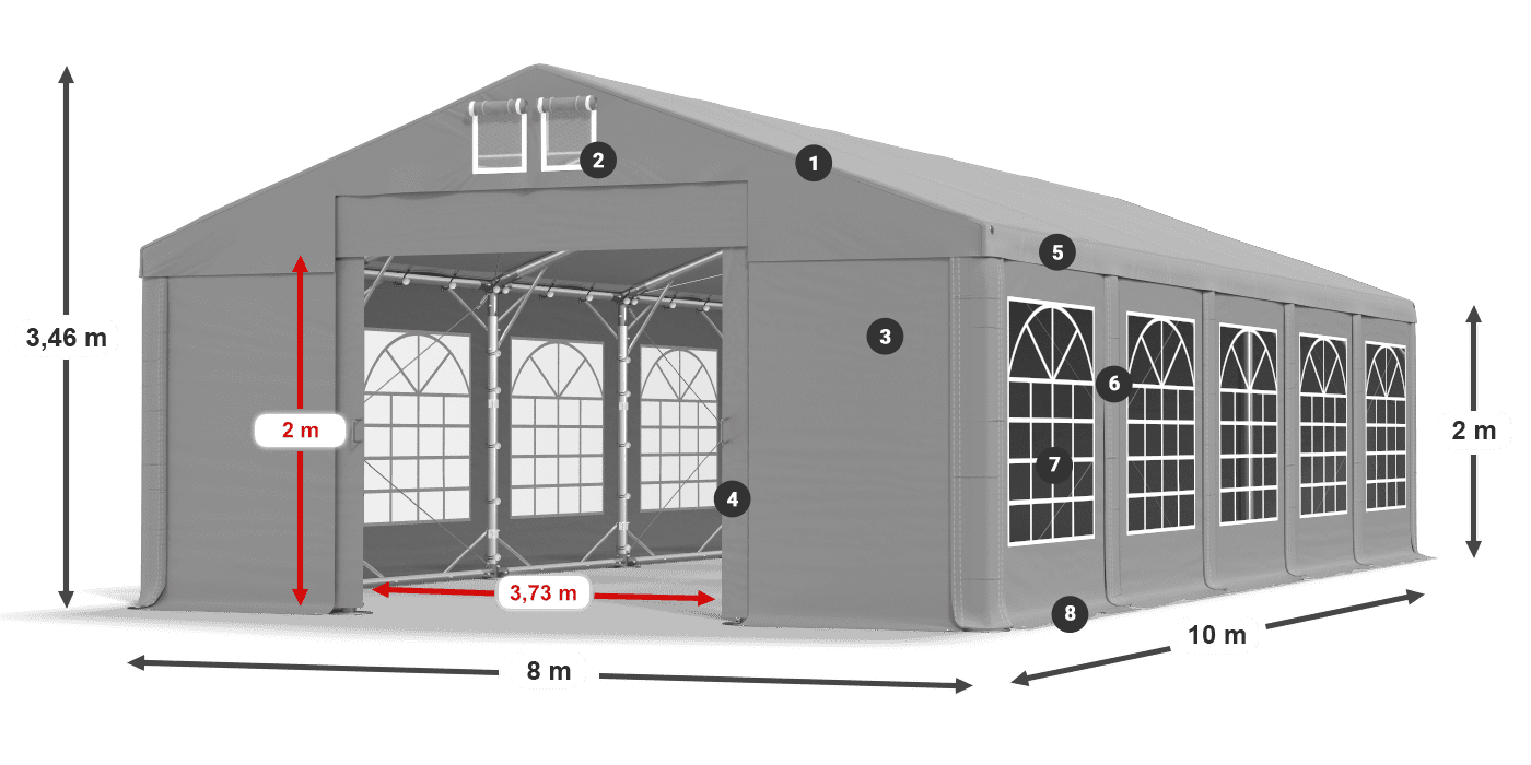 Tető: FR 620 PVC Falak: SD 500 PVC 2 m jelmagyarázat