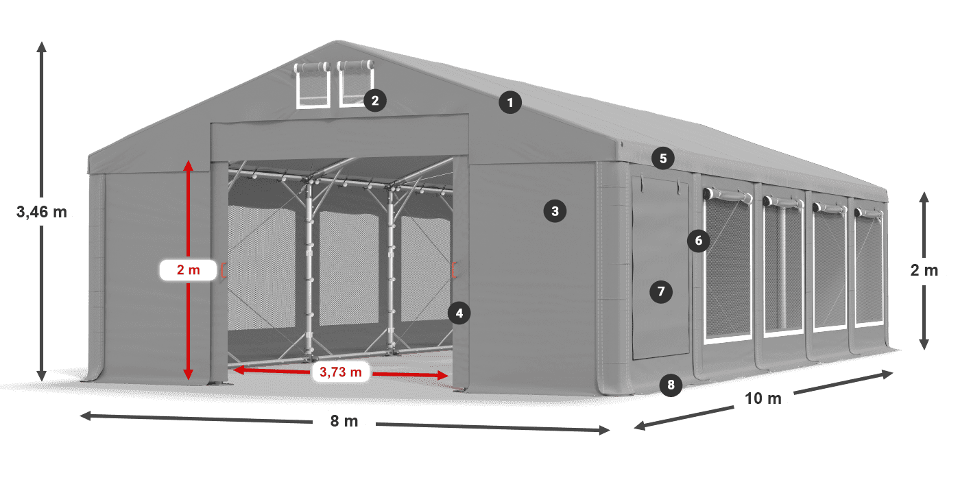 Tető: FR 620 PVC Falak: SD 500 PVC 2 m jelmagyarázat