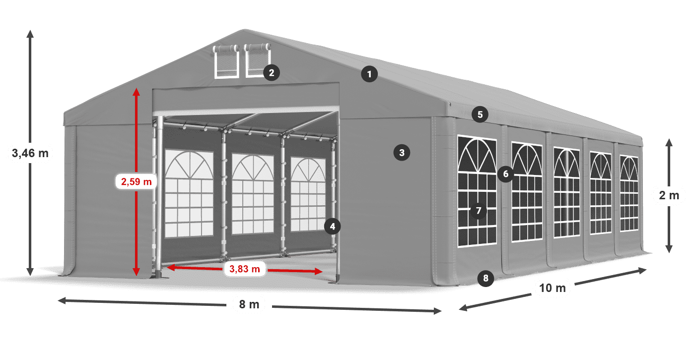 Tető: FR 620 PVC Falak: SD 500 PVC 2 m jelmagyarázat