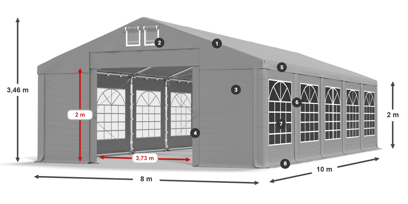 Tető: FR 620 PVC Falak: SD 500 PVC 2 m jelmagyarázat