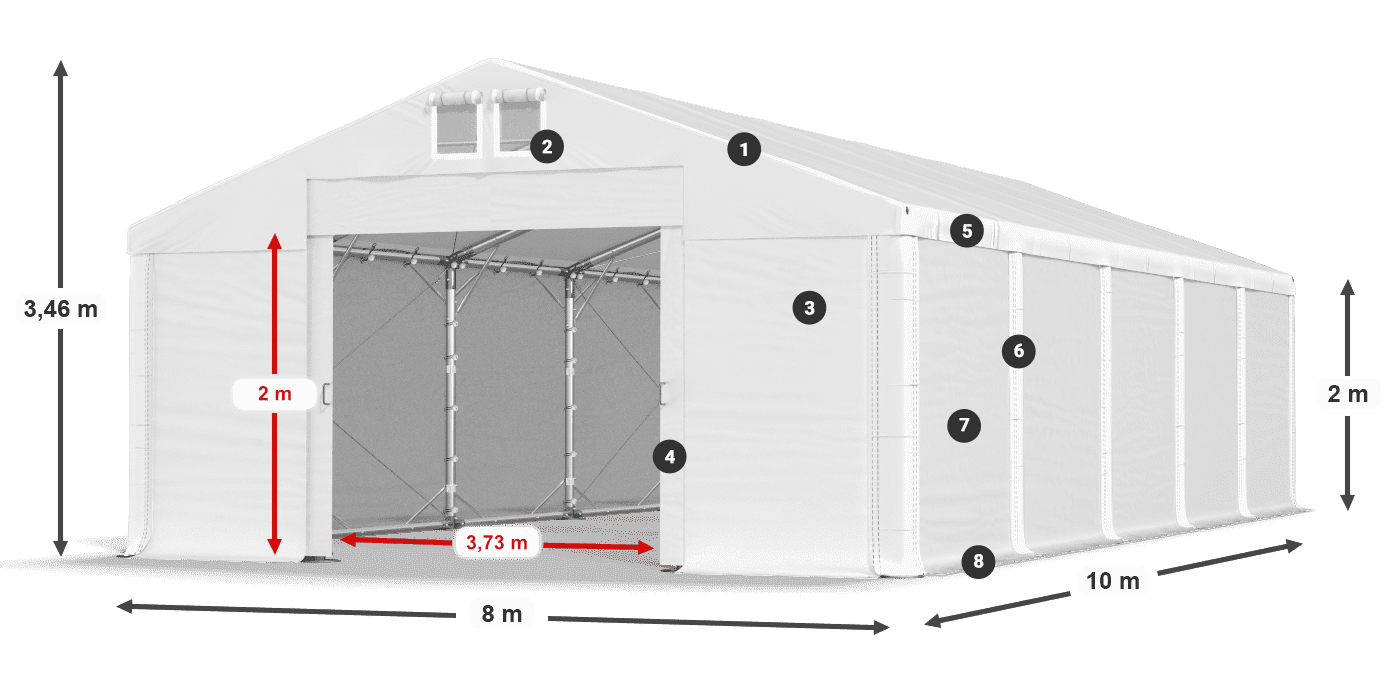 Tető: MS 580 PVC Falak: FR M 620 PVC 2 m jelmagyarázat