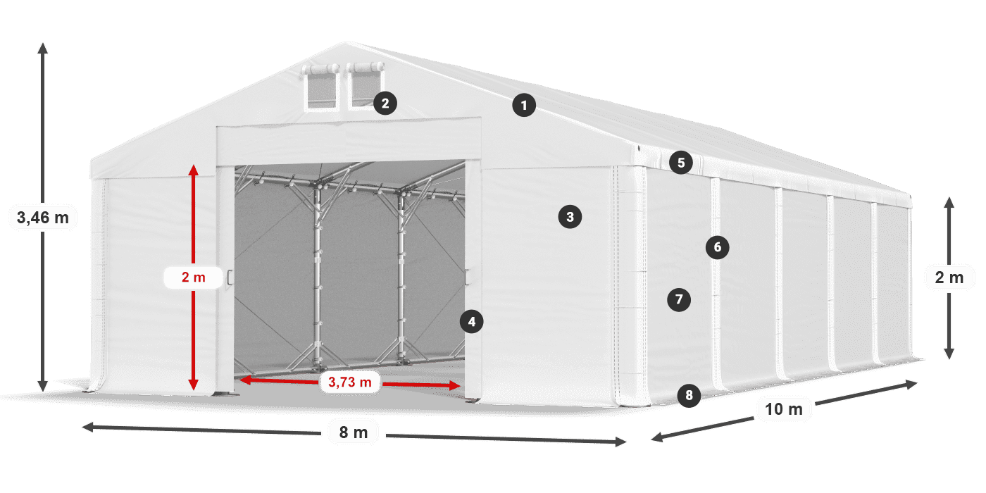 Tető: MS 580 PVC Falak: FR M 620 PVC 2 m jelmagyarázat