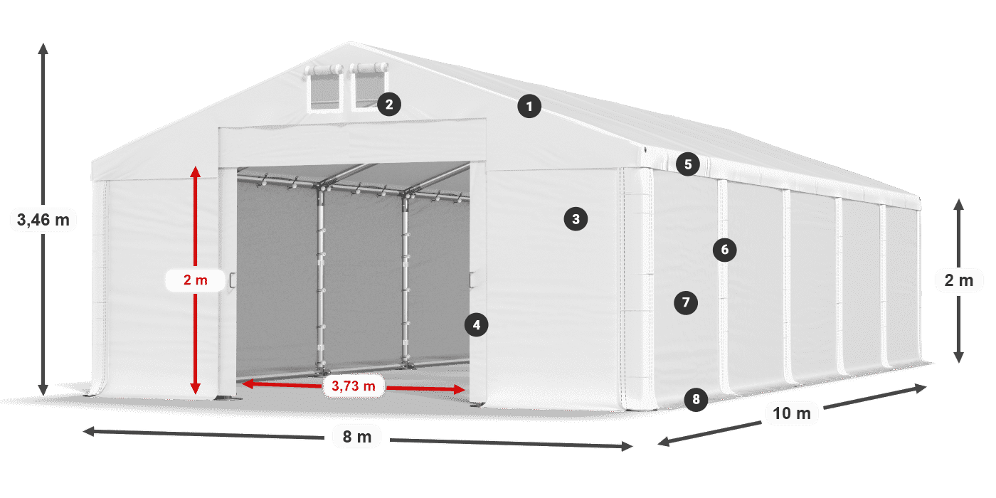 Tető: MS 580 PVC Falak: FR M 620 PVC 2 m jelmagyarázat