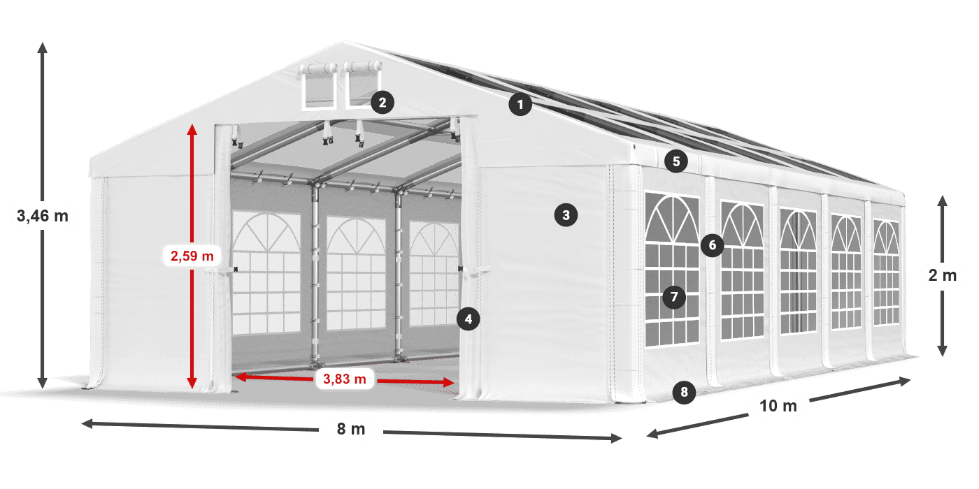 Tető: MS T 580 PVC Falak: FR 620 PVC 2 m jelmagyarázat