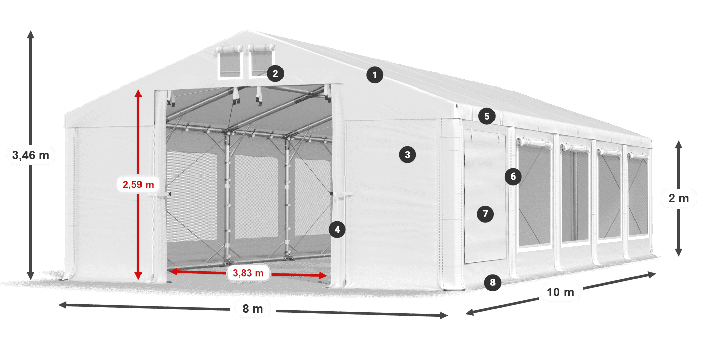 Tető: MS 580 PVC Falak: SD M 500 PVC 2 m jelmagyarázat