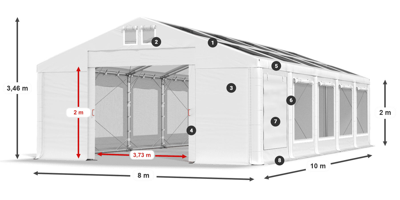 Tető: MS T 580 PVC Falak: SDM 500 PVC 2 m jelmagyarázat