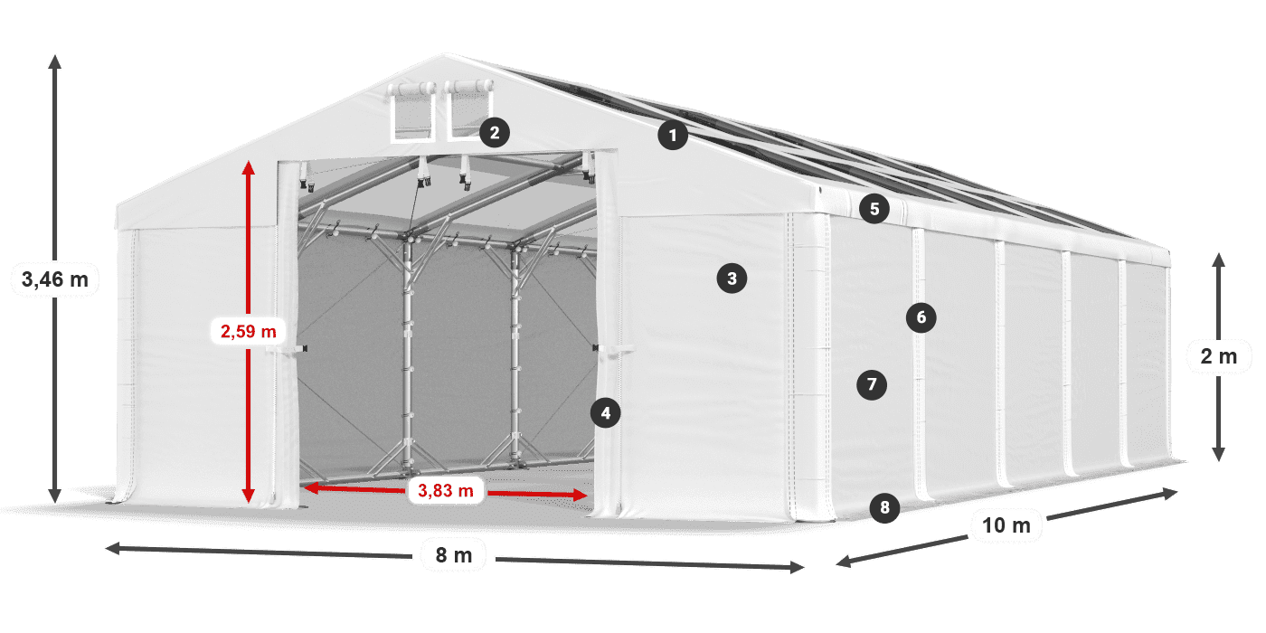 Tető: MS T 580 PVC Falak: SD 500 PVC 2 m jelmagyarázat