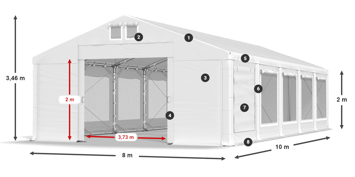 Tető: MS 580 PVC Falak: SD M 500 PVC 2 m jelmagyarázat