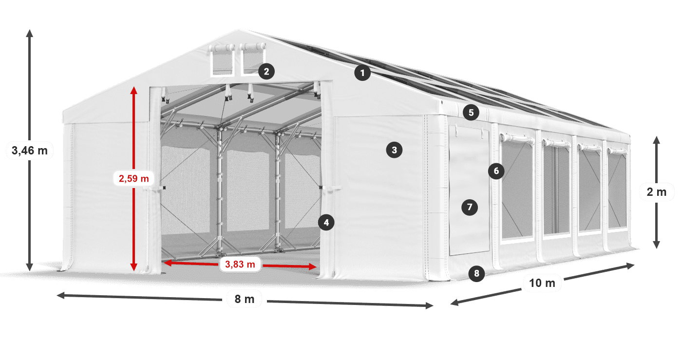 Tető: MS T 580 PVC Falak: SDM 500 PVC 2 m jelmagyarázat
