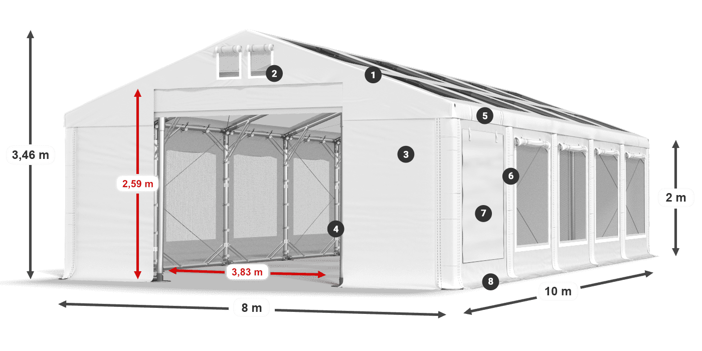 Tető: MS T 580 PVC Falak: SDM 500 PVC 2 m jelmagyarázat