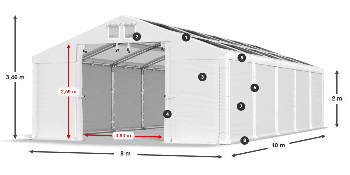 Tető: MS T 580 PVC Falak: SD 500 PVC 2 m jelmagyarázat