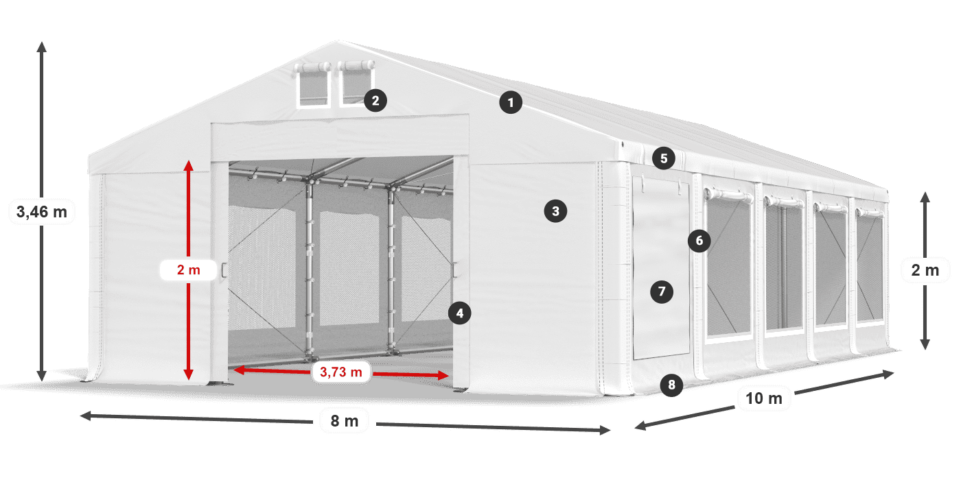 Tető: MS 580 PVC Falak: SD M 500 PVC 2 m jelmagyarázat