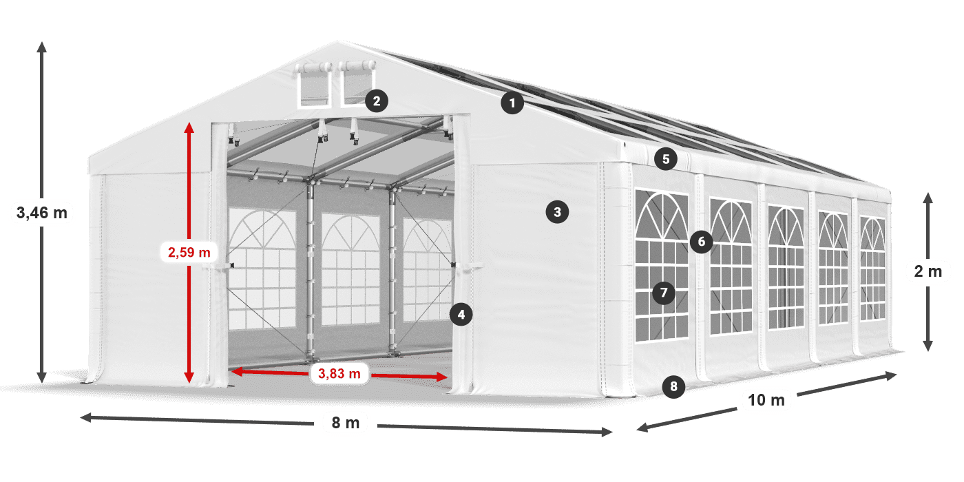 Tető: MS 580 PVC Falak: SD 500 PVC 2 m jelmagyarázat
