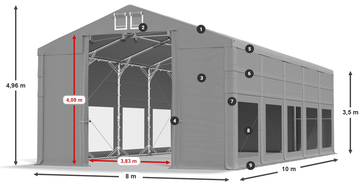 Tető: FR 620 PVC Falak: MS 580 PVC 3,5 m jelmagyarázat