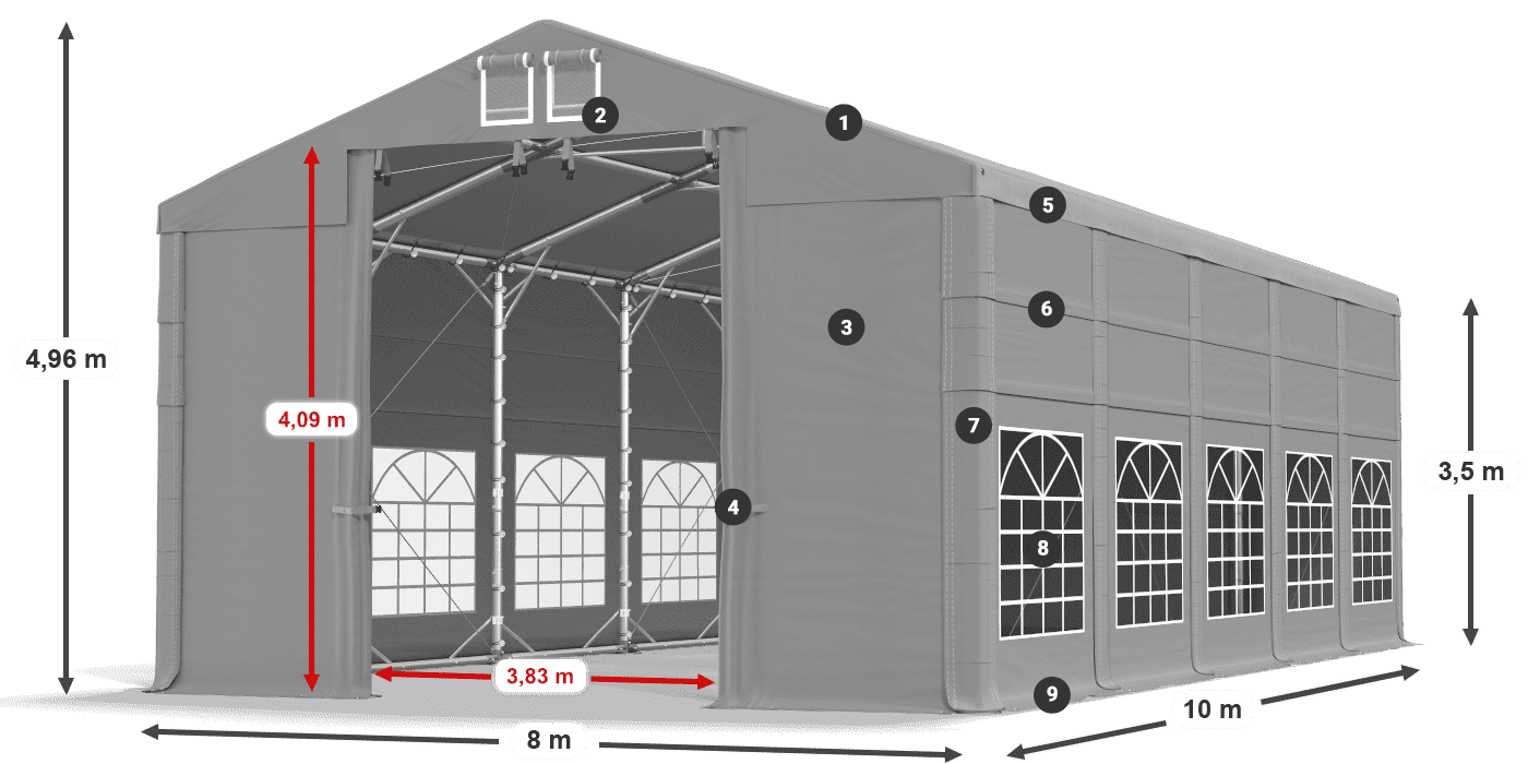 Tető: FR 620 PVC Falak: SD 500 PVC 3,5 m jelmagyarázat