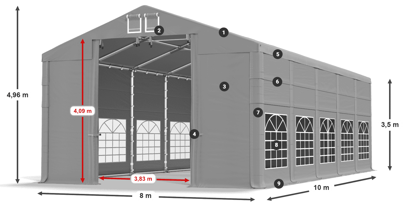 Tető: FR 620 PVC Falak: SD 500 PVC 3,5 m jelmagyarázat